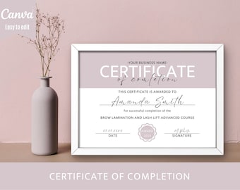Certificate Of Completion Template, Editable Certificate Of Achievement, Printable Lash Certificate Of Completion, Makeup Course Certificate