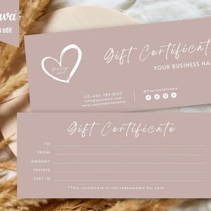 Modello Canva modificabile certificato regalo, negozio Etsy carta regalo stampabile, aggiungi il tuo logo Buono regalo moderno, buono regalo bellezza capelli