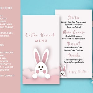 Easter Brunch Menu Template, Printable Rabbit Easter Menu Cards ...
