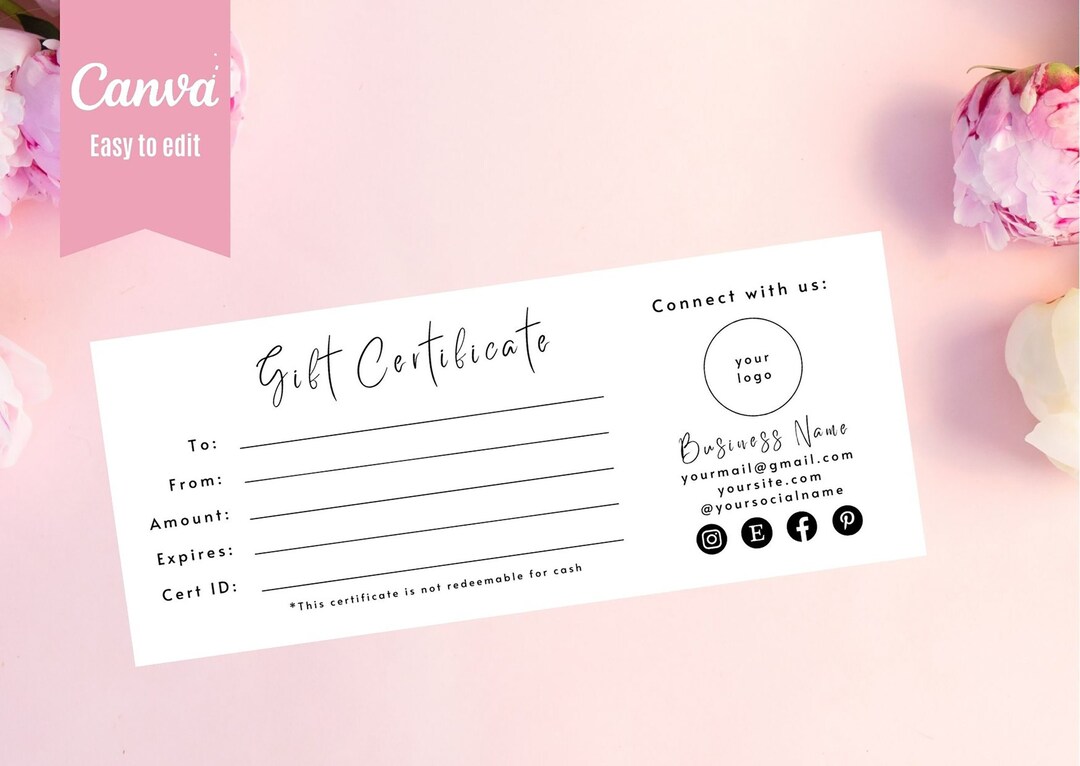 Simple Gift Certificate Printable Gift Card Template Add Your - Etsy