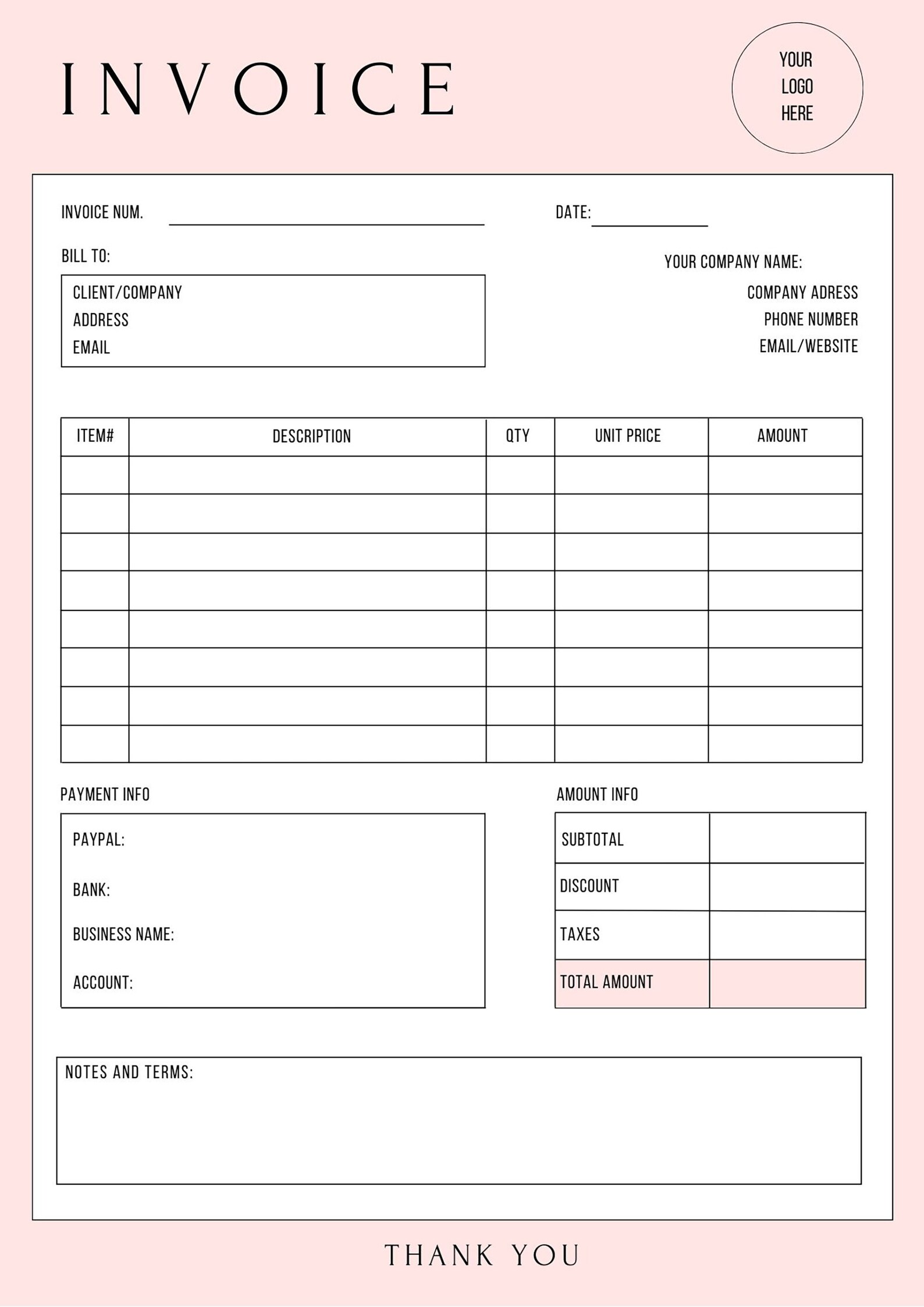 Invoice Template for Small Business Editable Custom Order Form Invoice Template for Small Business Editable Custom Order Form