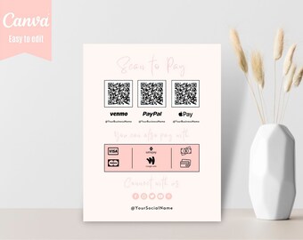 Editable QR Code Sign, Scan to Pay Sign, Printable Scan to Pay Template ...
