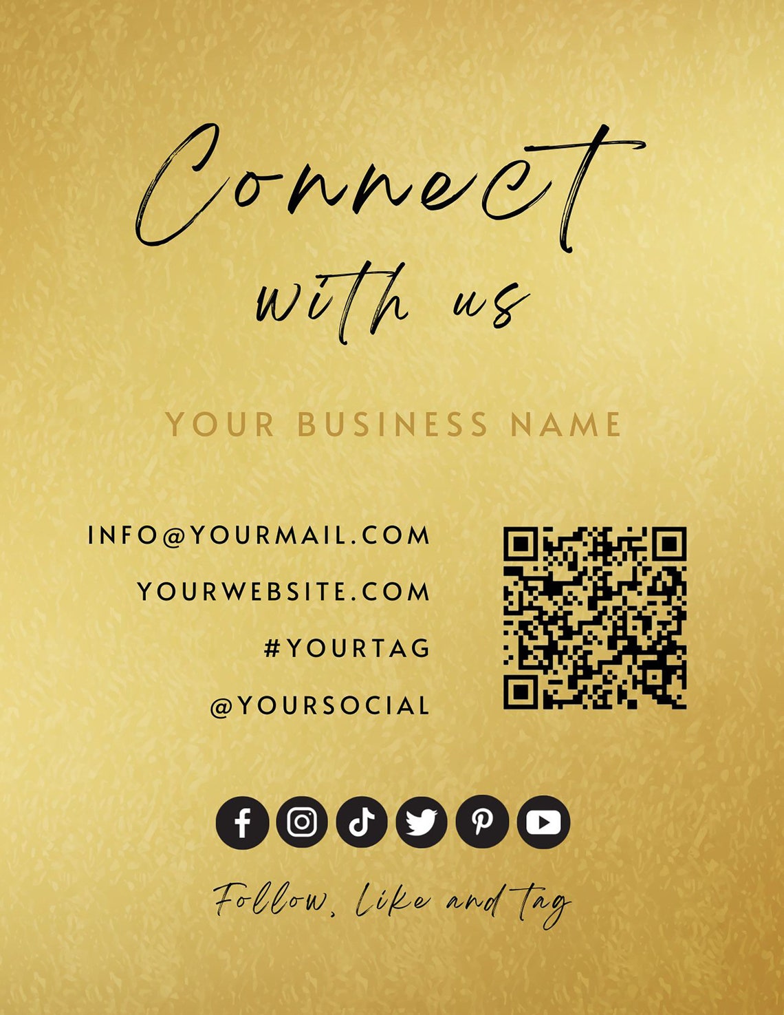 QR Code Social Media Sign Canva Template, Connect With Us Sign, Small ...