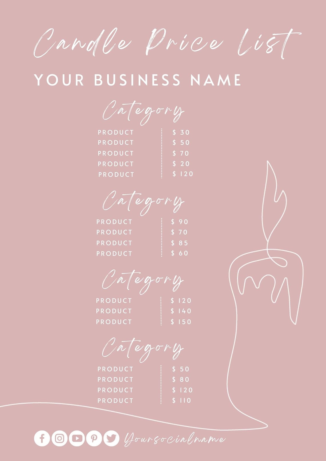 Candle Price List Template, Small Business Price List, Modern Wax Price