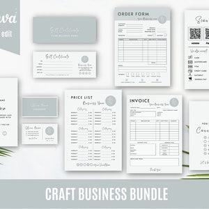 Pacchetto di piccole imprese per mostre di artigianato Modello Canva, Modulo d'ordine, Listino prezzi, Biglietto di ringraziamento, Scansione per pagare, Carta Connettiti con noi, Buono regalo