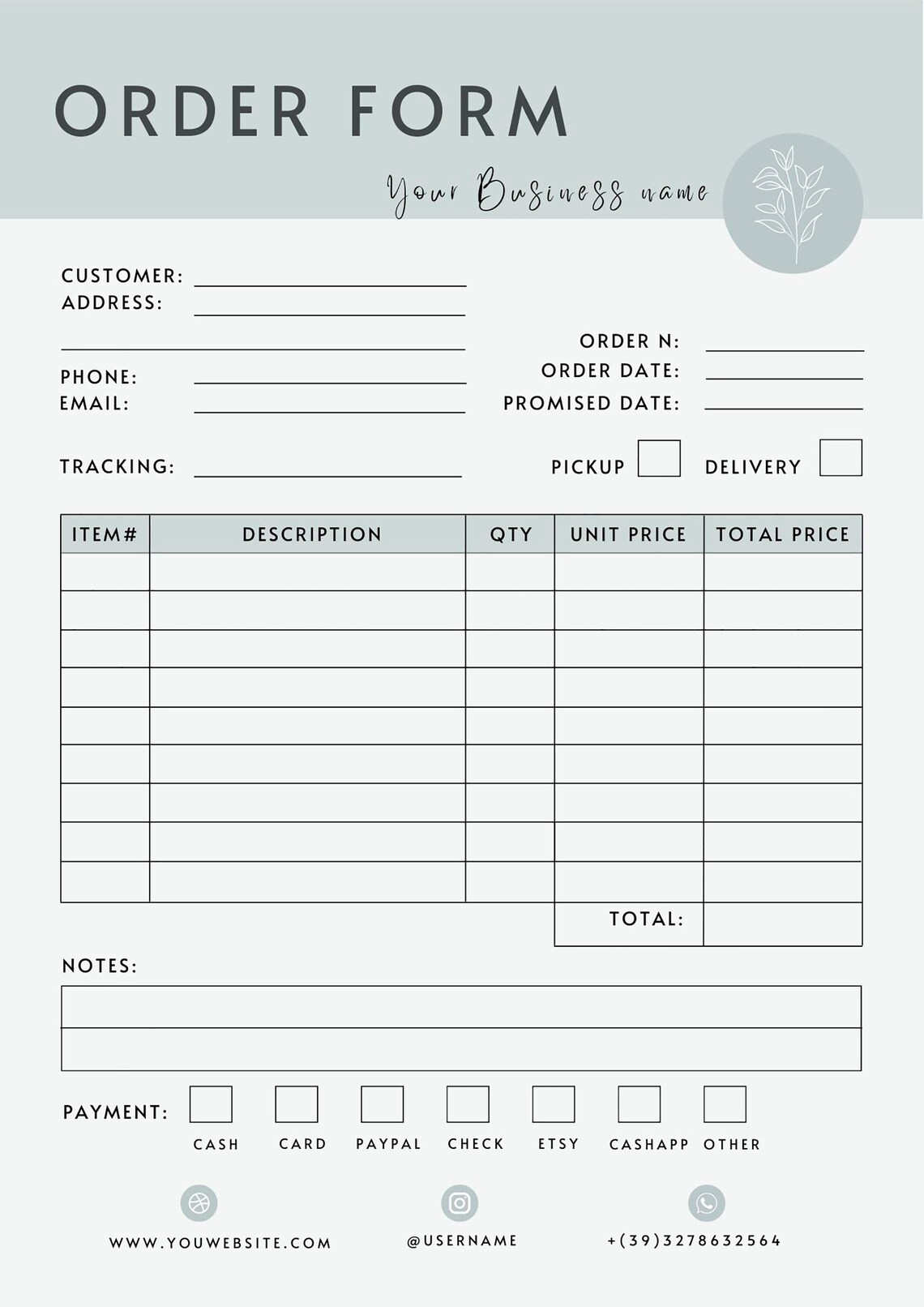Craft Business Order Form, Printable Small Business Order Forms ...
