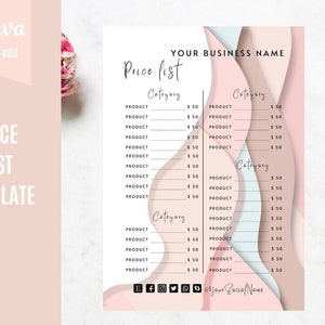 Salon Preisliste Vorlage, Bäckerei Business Preisliste, Bäckerei Menü Vorlage, Dessert Preisliste, Bearbeitbare Beauty Preisliste für Canva