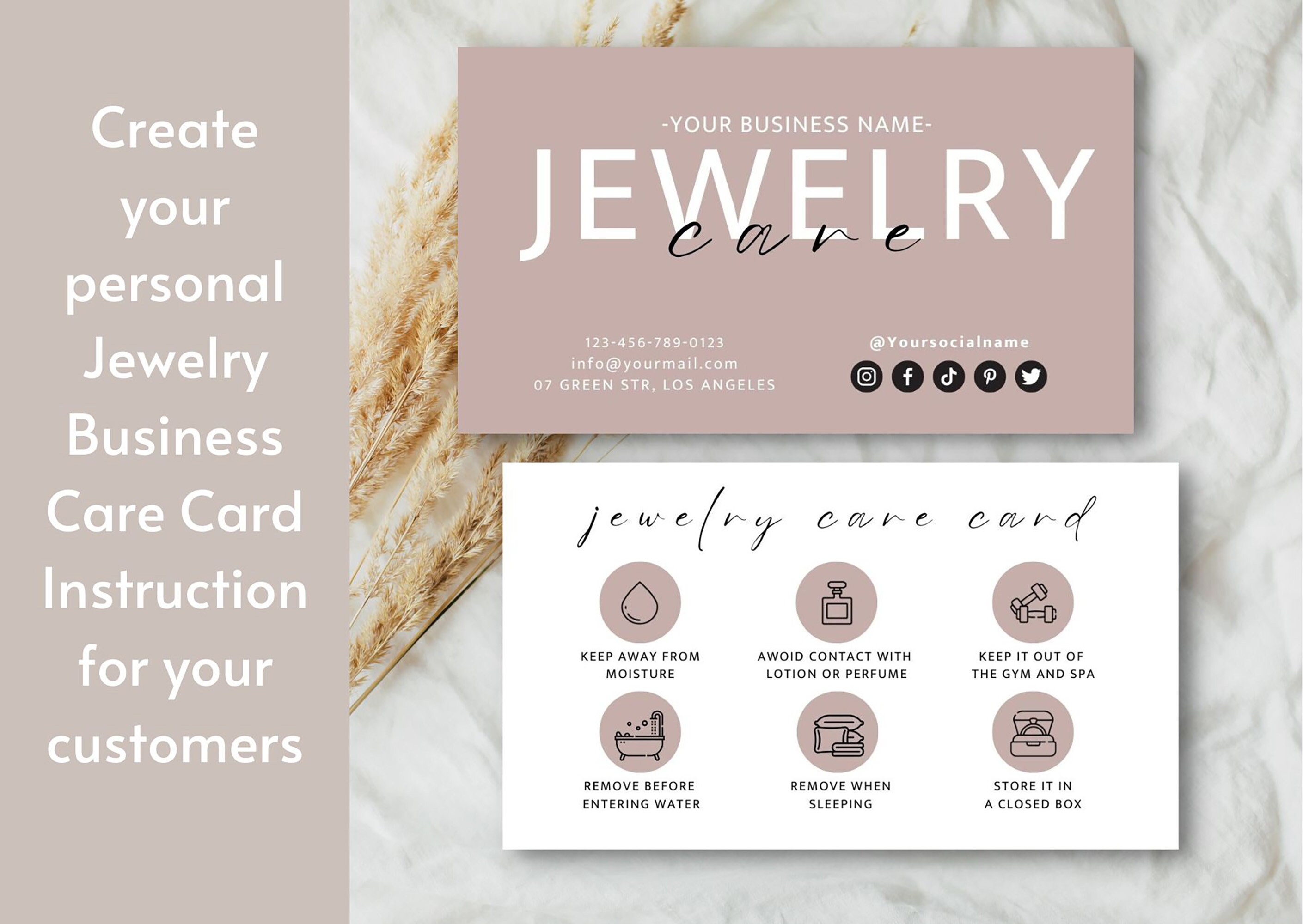 Jewelry Care Card, Printable Jewellery Care Instructions, Editable ...