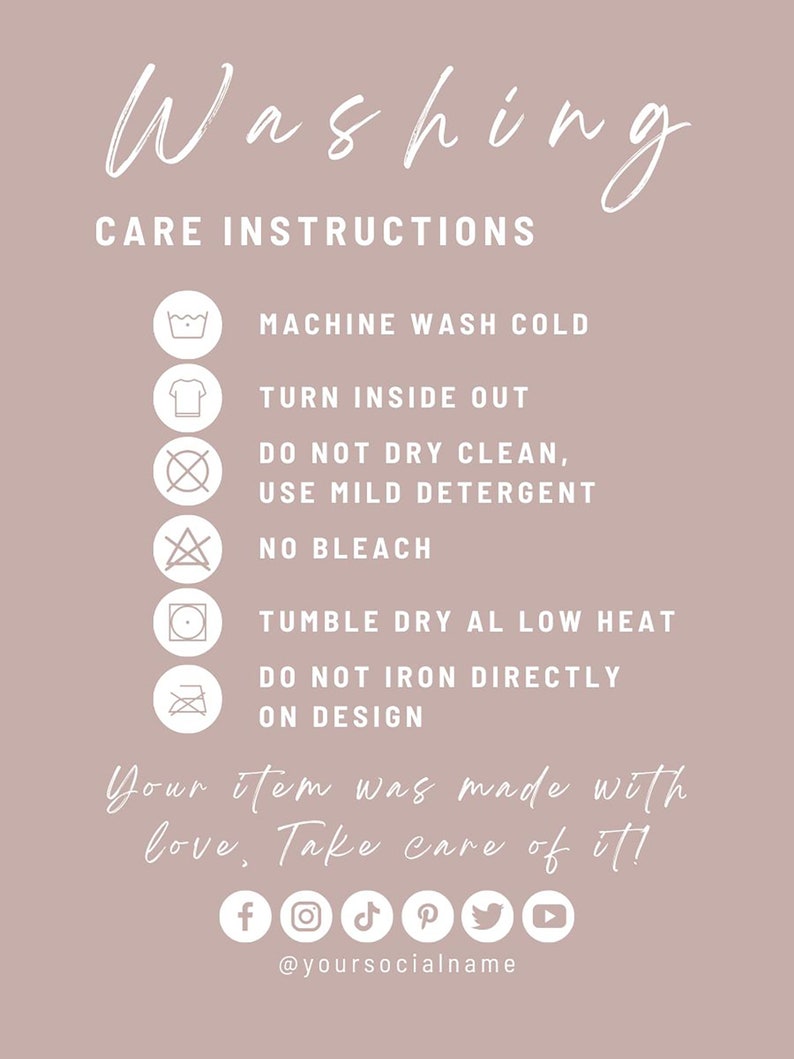 Editable Washing Instructions Boho Printable Apparel Insert - Etsy