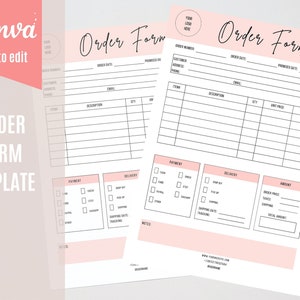 Small business Order Form Template Editable on canva, Printable Order Forms, Customer Order Form, Purchase Order Form Digital Template.