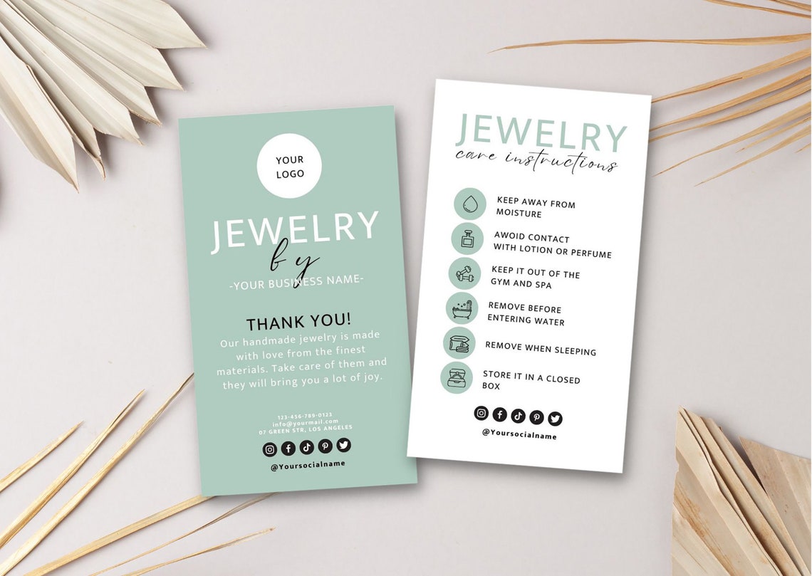 Jewelry Care Card, Printable Jewellery Care Instructions, Editable ...