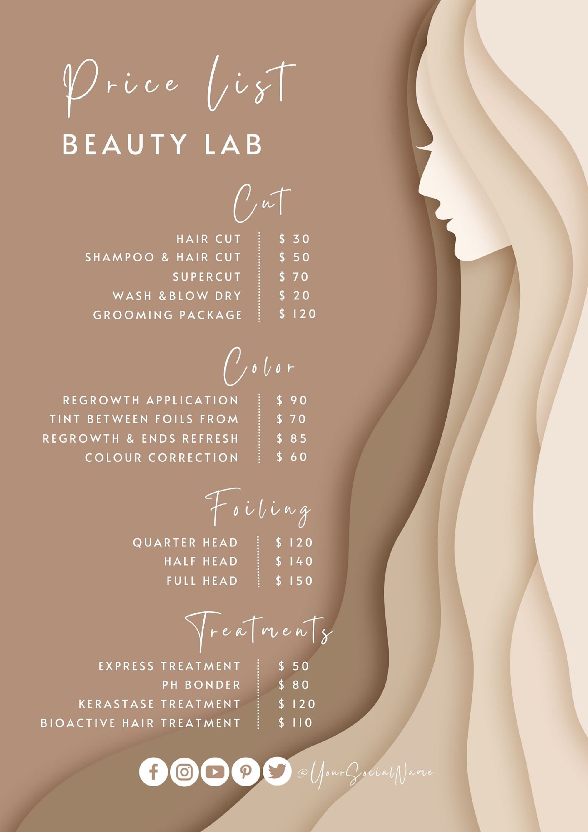 Beauty Price List Template, Small Business Price List, Modern Salon