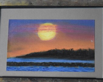 Sunrise and Venus over Long Island Sound, Framed Original Pastel