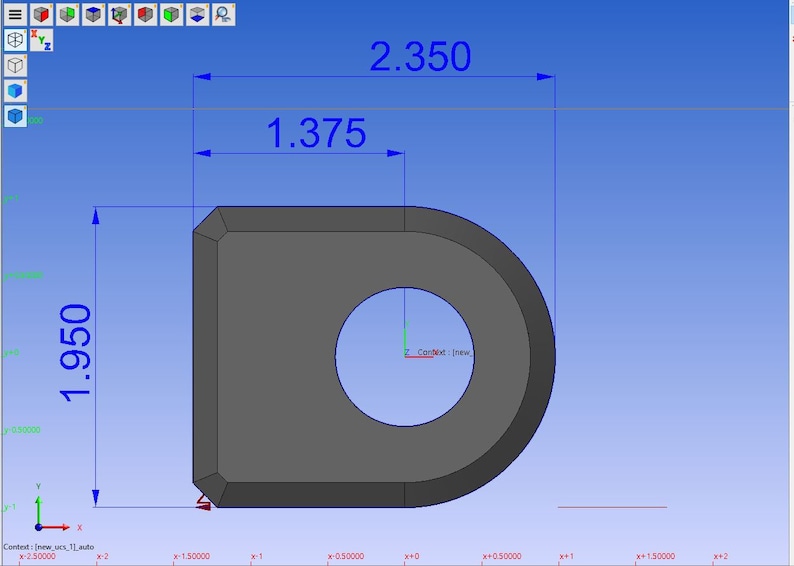 Puede incluir: Un modelo 3D de un anillo de metal gris con un di&aacute;metro de 4,95 cm y una abertura de 3,49 cm de ancho. El anillo tiene 5,97 cm de alto.