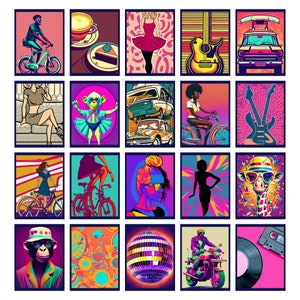 20 carteles retro diferentes, vintage, coloridos, carteles, cuadros de pared, descarga digital, estilo años 80 y 70, impresión digital