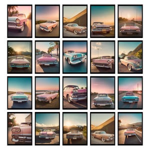 33 carteles de coches retro diferentes, vintage, coches, pósteres, cuadros de pared, descarga digital, estilo años 80 y 70, impresión digital, coches clásicos