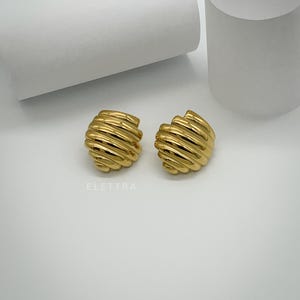 Big Ribbed Gold Studs, Stainless Steel Earrings, chunky Gold Studs, Statement Earrings, Retro Style Studs, Waterproof, No Fade, Gift For Her