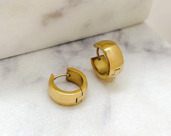 Gold Plated Small Huggie Hoop Earrings, Stainless Steel, Waterproof Tarnish-Free