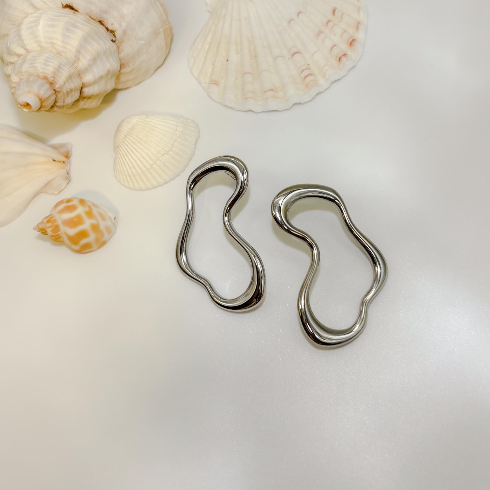 Big Silver Wave Studs, Stainless Steel, No Tarnish, Waterproof, Irregular Studs, Abstract Studs, Gift For Her, Statement Wavy Stud Earrings