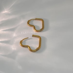 Heart Hoops, Gold Plated Heart Earrings, Stainless Steel, Love Jewelry, Gift For Her, No Tarnish, Minimalist Earrings, Sensitive Skin, VDay