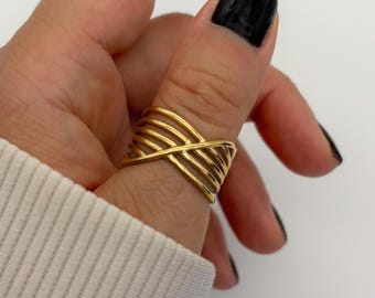 18K Gold Plated Open Thumb Ring, Waterproof Stainless Steel Minimalist Band