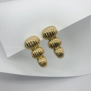 Chunky Gold Drop Studs, Stainless Steel, Statement Earrings, Big Ribbed Studs, No Fade, Waterproof, Retro Style Studs, Gift For Her, Bold