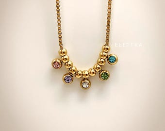 Gold Plated Stainless Steel Multi Stone Necklace, Dainty Layering Chain