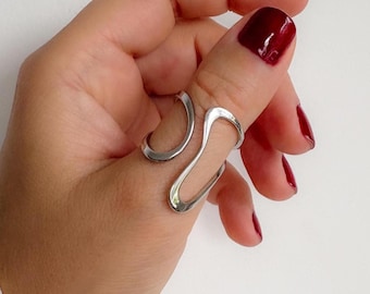 Wavy Stainless Steel Thumb Ring, Minimalist Adjustable Open Ring
