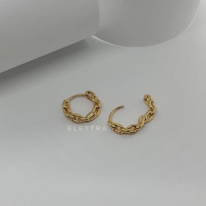 Gold Chain Huggies, Stainless Steel Earrings, Small Hoops, Waterproof, Daily Wear, Dainty Hoops, Minimalist, No Tarnish, Gift For Her, Mini