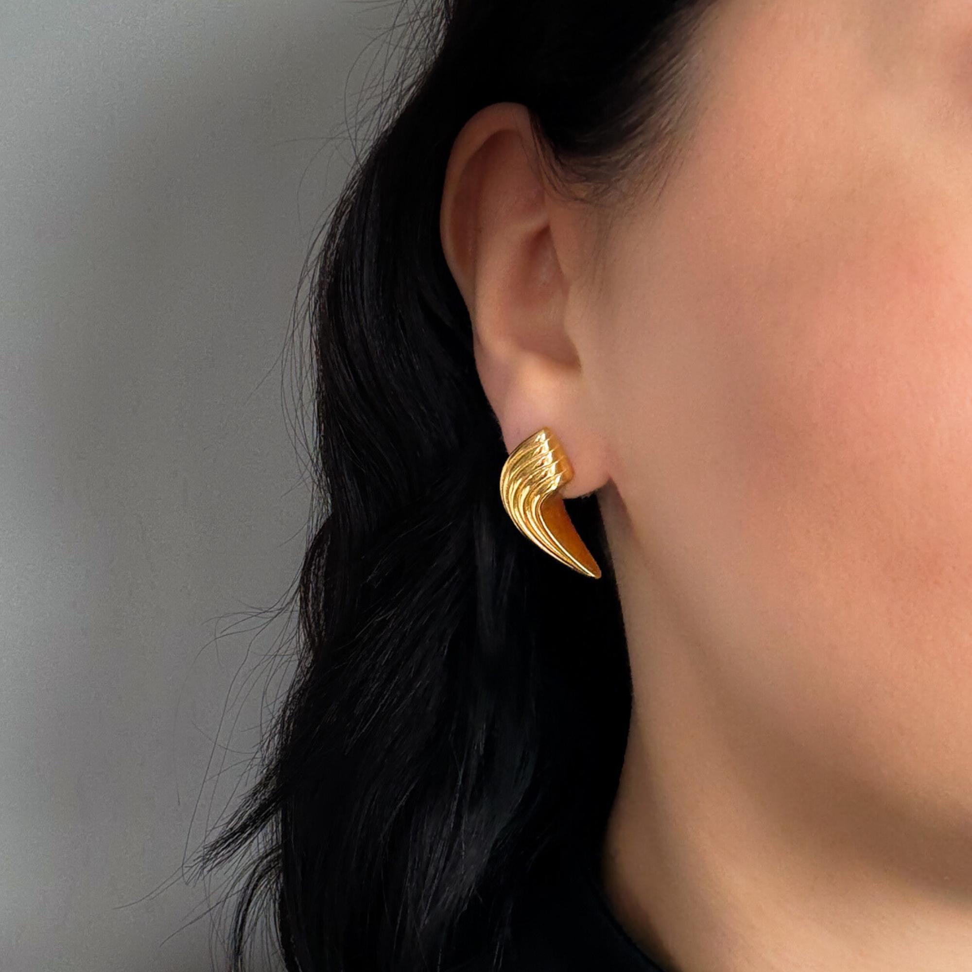 Gold Wing Stud Earrings, Sleek Modern Stainless Steel  display picture 1