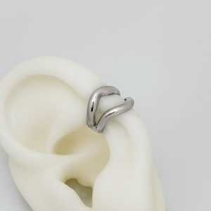 Bijou d'oreille Wave en argent, Acier inoxydable, Non percé, Bijou d'oreille simple, Bracelet hélicoïdal, Anneau en forme de C, Bijou d'oreille féminin, Imperméable, Cadeau
