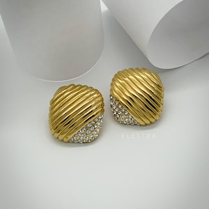 Square Ribbed Chunky Studs, Gold Stainless Steel, Ripple Big Studs, Bold Stud Earrings, No Tarnish, Statement Studs, Large Studs, Retro
