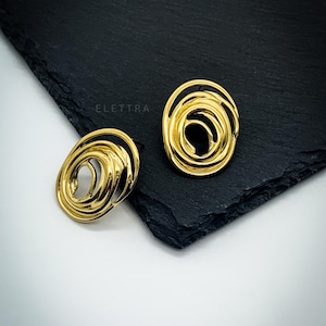 Chunky Spiral Gold Studs, Stainless Steel Earrings, Oval Studs, Waterproof Statement Studs, Gift For Her, No Tarnish Big Studs, Retro Style