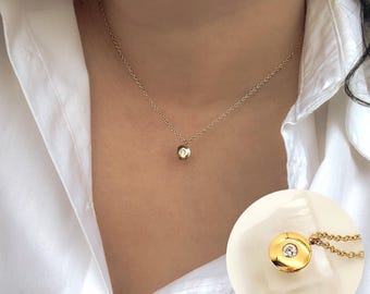 18K Gold Plated Stainless Steel Dainty Zircon Necklace, Minimalist Waterproof Jewelry
