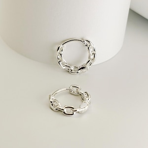 Silver Chain Huggies, Stainless Steel Earrings, Small Hoops, Waterproof, Daily Wear, Dainty Hoops, Minimalist, No Tarnish, Gift For Her