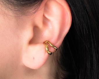 Gold Wave Ear Cuff, Stainless Steel, Non-Pierced Cartilage Climber