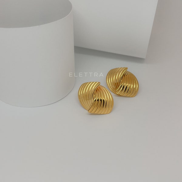 Chunky Gold Studs, Statement Earrings, Stainless Steel, Retro Jewelry, Love knot, Modern, Sleek, Chic, Waterproof, No Tarnish, Gift For Her