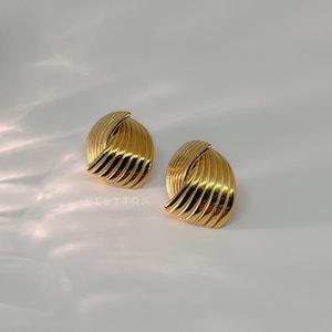 Chunky Gold Stud Earrings, Statement Earrings, Stainless Steel, Retro Jewelry, Waterproof, No Tarnish, Gift for Her