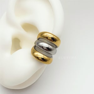 Tour d'oreille bicolore, Acier inoxydable, Tour d'oreille argenté et doré, Manchette non percée, Manchette simple, Manchette du cartilage, Anneau en forme de C, Imperméable