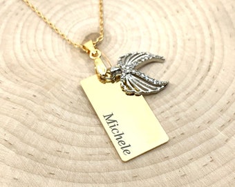 Angel Wings Necklace Bar Necklace Gift for mom Gift for her Charm