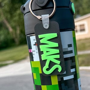 Personalized Acrylic Water Bottle Name Tag: Custom Kids Backpack Keychain