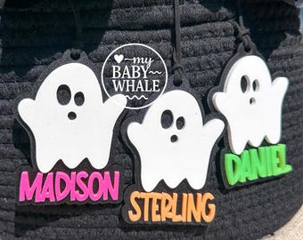Personalized Ghost Keychain, Halloween Backpack Name Tag Charm, Custom Bag Accessory for Kids
