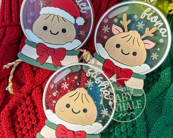 Squishy Dumpling Christmas Ornament, Personalized Snow Globe Ornament with Name, Glitter Kids Christmas Gift, Christmas 2026