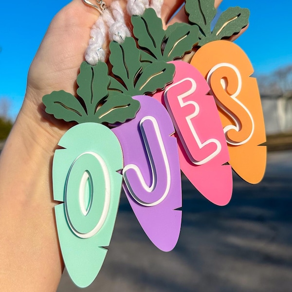 Etiqueta personalizada para cesta de Pascua, etiqueta con nombre de zanahoria, etiqueta personalizada para cesta de Pascua, etiqueta de conejito, regalo de Pascua para niños, decoración de primavera