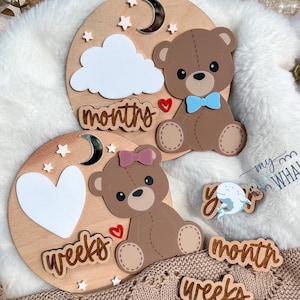 Teddy Bear Baby Milestone Discs: Wooden Photo Props, Newborn Keepsake
