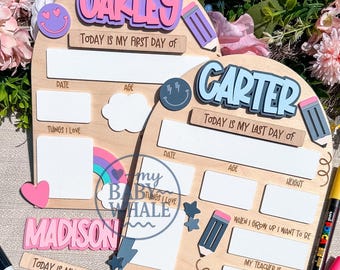 First and Last Day of School Sign | Custom Name Board for Kids | Photo Prop for Boys and Girls | Reusable Back to School Sign