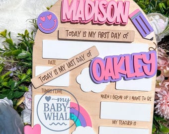 First Day of School Sign for Girls | Pink Back to School Photo Prop | Custom Name Board | Last Day of School Sign for Kids