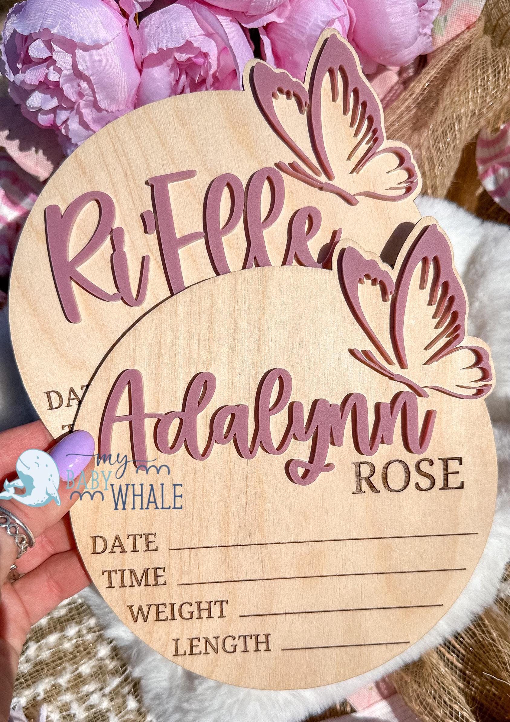Baby Girl Name Sign With Butterfly, Baby Name Announcement Sign, Wooden Name Sign, Birth Hospital Announcement Sign, Baby Shower Gift