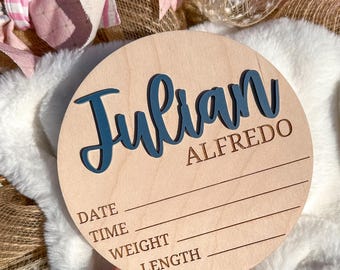 Custom Wood Baby Announcement Sign: Birth Stats, Name Reveal
