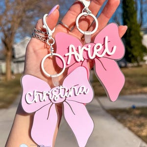 Personalized Bow Backpack Keychain | Custom Name Tag for Girls | Bogg Bag Charm | Gift for Kids | Backpack Accessory